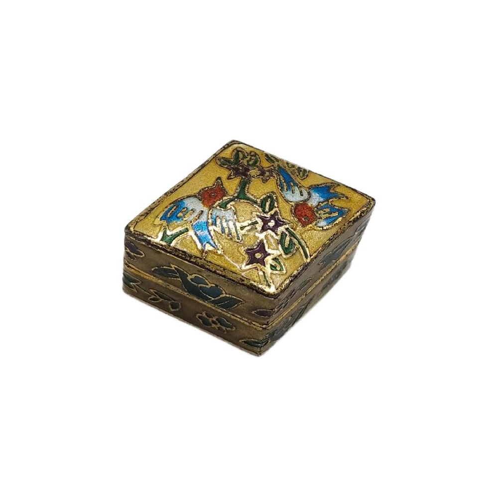 Vintage Chinese Cloisonné Enameled Metal Birds Mini Tooth Fairy Box 1.5" - Picture 9 of 10